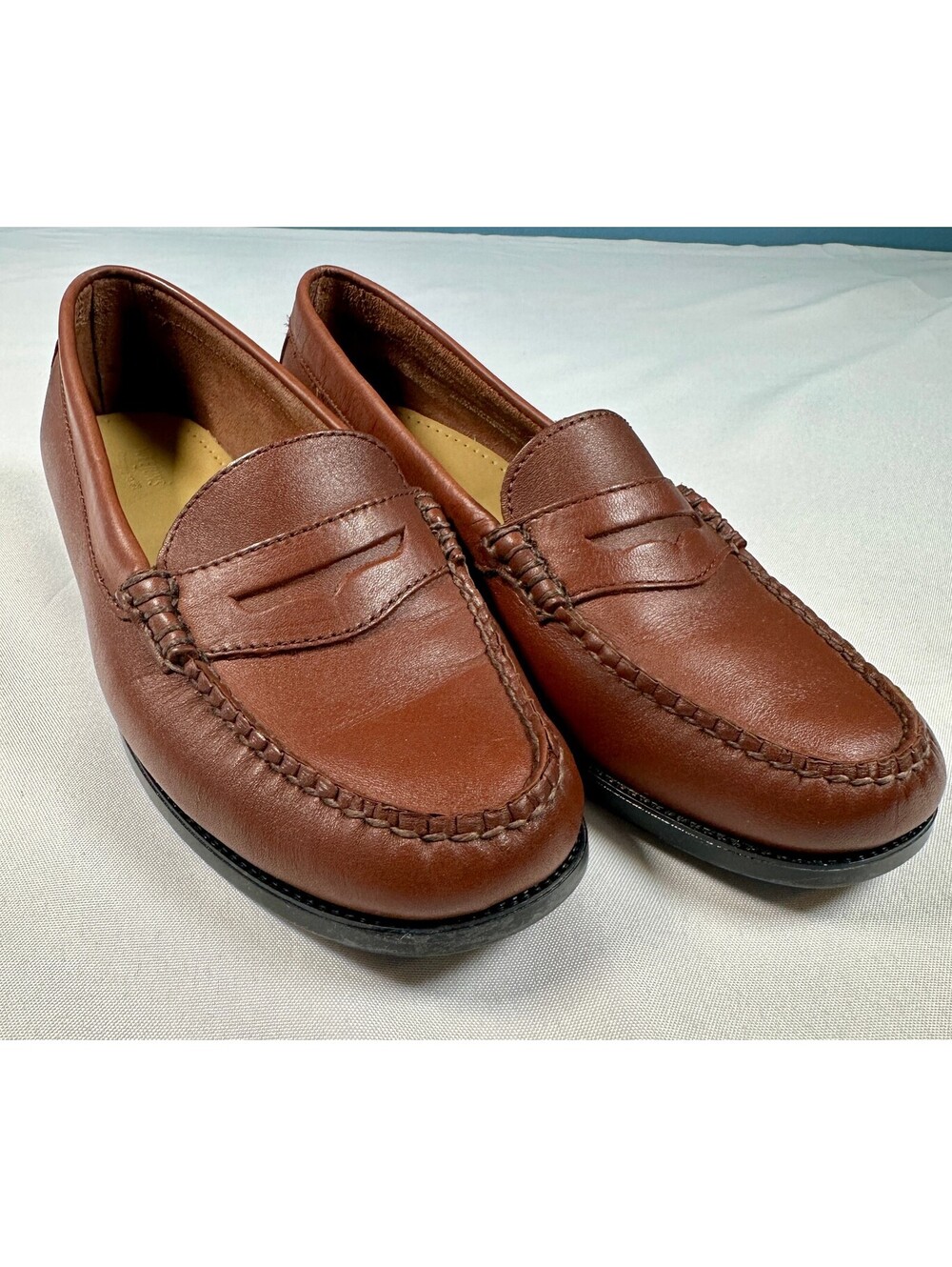 G.H. Bass Weejuns Kathleen Cognac Brown Leather Penny Loafers Women's 9 W Wide